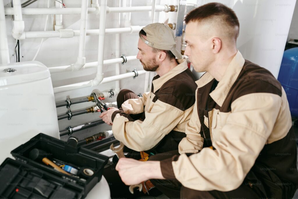 canalisation entrain de se faire réparer par des plombier en hiver